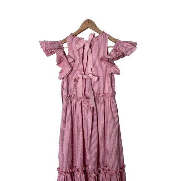 Cinq a Sept Pink Stripe Sofia Ruffle Midi Dress 2 0921 - Picture 6 of 8